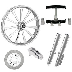 PartzBiz HD EXILE-SNGL-CHR-KIT-23PCKG - Exile Chrome 23" Wheel Tire Single Side w/ Raked Triple Trees Lowers & Sliders | EXILE-SNGL-CHR-KIT-23PCKG