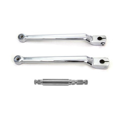 PartzBiz HD MU44217X2 & TR496041X1 - Extended 9-3/4" Chrome Heel Toe Splined Shift Lever Set w/ Shaft 86-18 Harley