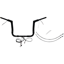 PartzBiz HD FBI-601212-B - FBI Black 12" Flat Top Plug n Play EZ 1-1/2" Handlebar Kit Harley 14-15 FLH/T | 601212-B