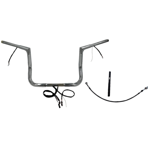 PartzBiz HD: 4416215-FBI Chrome 12" Flat Top Plug n Play EZ 1-1/4" Handlebar Kit Harley 21-23 FLH/T | 712012