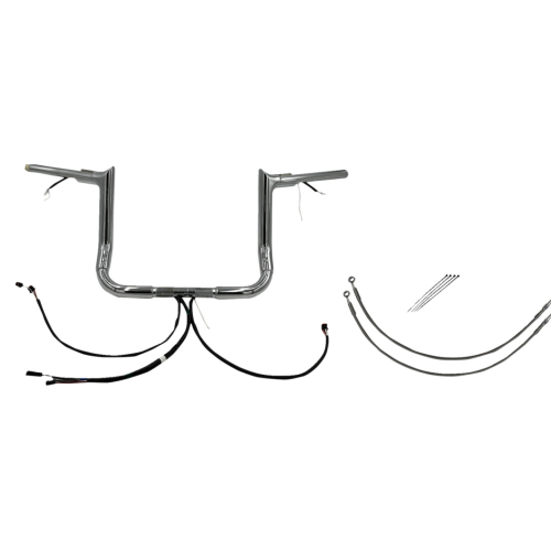 PartzBiz HD: 4416176-FBI Chrome 12" Pointed Top Plug n Play EZ 1-1/2" Handlebar Kit Harley 16-20 FLH/T | 802212
