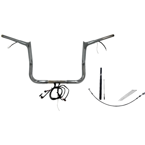 PartzBiz HD: 4416184-FBI Chrome 12" Pointed Top Plug n Play EZ 1-1/4" Handlebar Kit Harley 21-23 FLH/T | 912012
