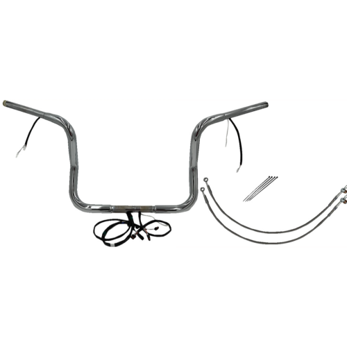 PartzBiz HD: 4416189-FBI Chrome 12" Round Top Plug n Play EZ 1-1/4" Handlebar Kit Harley 16-20 FLH/T | 902512