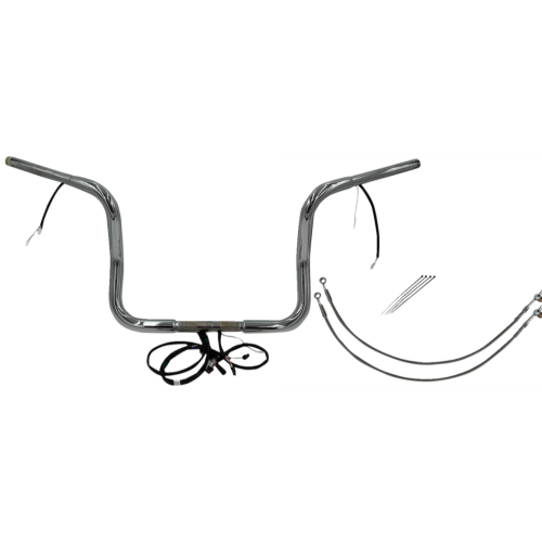 PartzBiz HD: 4416190-FBI Chrome 12" Round Top Plug n Play EZ 1-1/4" Handlebar Kit Harley 21-23 FLH/T | 912512