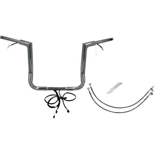 PartzBiz HD: 4416193-FBI Chrome 14" Flat Top Plug n Play EZ 1-1/2" Handlebar Kit Harley 16-20 FLH/T | 602214