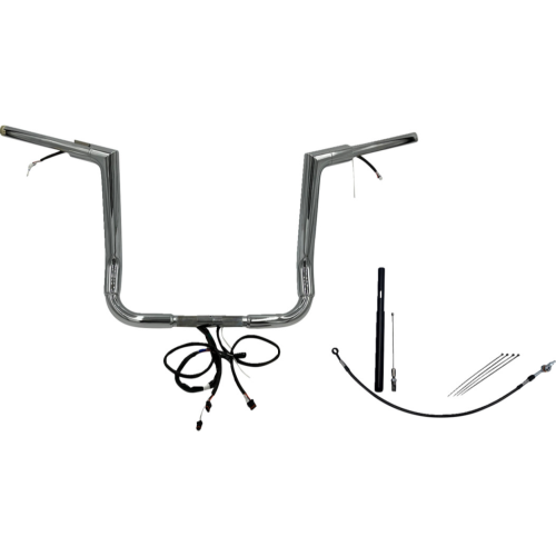PartzBiz HD: 4416153-FBI Chrome 14" Flat Top Plug n Play EZ 1-1/2" Handlebar Kit Harley 21-23 FLH/T | 612014