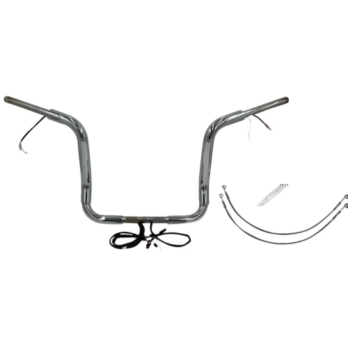 PartzBiz HD: 4416173-FBI Chrome 14" Round Top Plug n Play EZ 1-1/2" Handlebar Kit Harley 14-15 FLH Touring | 801514