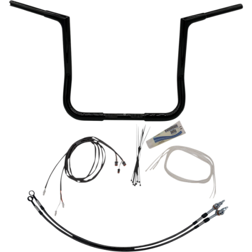 PartzBiz HD: 4416052-FBI Fat Baggers 1-1/4 สีดำ 14 EZ ติดตั้งแบนแฮนด์ด้านบน Harley Touring 14-20