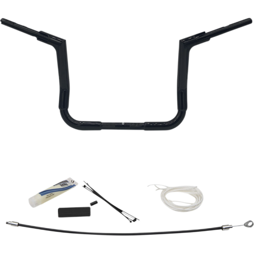 PartzBiz HD: 4416028-FBI Fat Baggers Black 1-1/2 EZ Install Flat Top Handlebar 12" Harley FLH 08-13