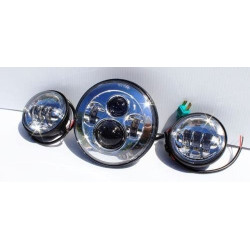 PartzBiz HD HEADLIGHT-PASS-ADPT-KIT-CHR - Harley LED Projector Daymaker Chrome 7" Headlight Kit Incl. Passing Lamps & Adapters