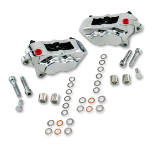 PartzBiz HD: 4415126-Hawg Halters HHI Chrome 4-Piston Dual-Disc Front Calipers 00-07 Harley FLH/T & V-Rod PartzBiz HD: 4415126-Hawg Halters HHI Chrome 4-Piston Dual-Disc Front Calipers 00-07 Harley FLH/T & V-Rod