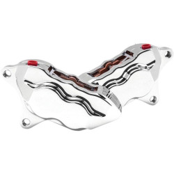 PartzBiz HD DS17010587 - Hawg Halters HHI Chrome 4-Piston Dual-Disc Front Calipers 08-18 Harley FLH/T & V-Rod