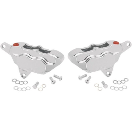 PartzBiz HD: 4415134-Hawg Halter HHI Chrome FKDDCC550 4 ลูกสูบด้านหน้าแผ่นดิสก์คาลิปเปอร์ Harley FLH/T 84-99