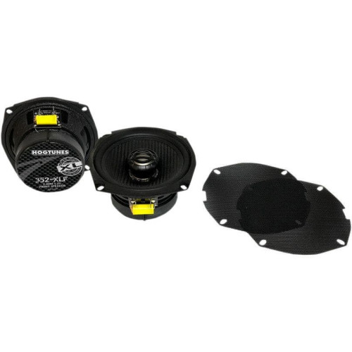 PartzBiz HD: 4414844-Hogtunes 352-XLF Carbon 5.25” 2 Ohm Coaxial Speakers w/ Grilles 98-13 Harley Davidson Touring Bagger Dresser FLHT FLHX Electra Glide วิทยุ ระบบเสียงสเตอริโอ การเปลี่ยนการอัพเกรดเสียง ทวีตเตอร์วูฟเฟอร์ใหม่ที่ดีที่สุด Full Range 4405-0555 44050555