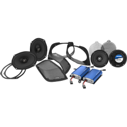 PartzBiz HD DS44050894 - Hogtunes 4 Speaker Retro 6.5 & 6x9 Lid Cut in Kit พร้อมแอมป์ 450 วัตต์สำหรับ Harley 14-23 | ชุดเรโทร 450.4
