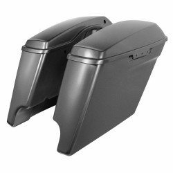 PartzBiz HD HW151010 - Hogworkz 4" Stretched Dual Saddlebags w/ Lids Harley '14-'18 FLH Charcoal Pearl | HW151010