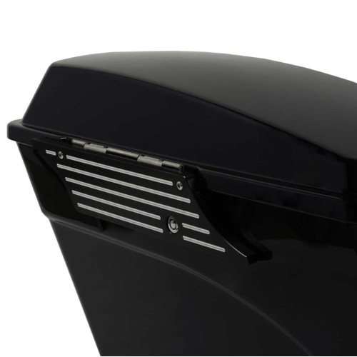 PartzBiz HD: 4414765-Hogworkz 93-'13 Black Cut Straight Edge Harley Touring Saddlebag Latch Covers | HW129135