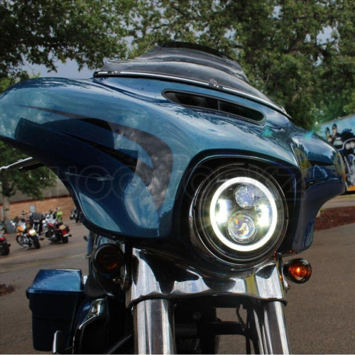 PartzBiz HD: 4414724-Hogworkz Chrome 7" LED HaloMaker Headlight with Auxiliary Halo Passing Lamps