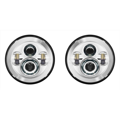 PartzBiz HD: 4414600-Hogworkz Chrome 7" LED Headlights Headlamps Jeep Wrangler CJ-5 CJ-7 TJ JK JL
