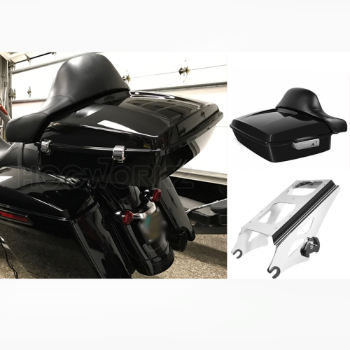 PartzBiz HD: 4414595-Hogworkz Vivid Black Chrome Hardware สับ TourPak พร้อมพนักพิงและตัวยึดแบบเต็ม PartzBiz HD: 4414595-Hogworkz Vivid Black Chrome Hardware สับ TourPak พร้อมพนักพิงและตัวยึดแบบเต็ม