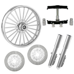 PartzBiz HD ILLUSION-DUAL-CHR-KIT-PCKG - Illusion Chrome 23” ยางล้อ Dual Rotors คราด Triple Trees ส่วนล่างและตัวเลื่อน | ภาพลวงตา-DUAL-CHR-KIT-PCKG
