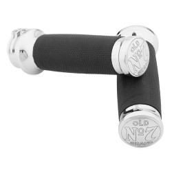 PartzBiz HD TR077718 - Jack Daniels OLD #7 Chrome Billet Hand Grips สำหรับ Harley Cable Throttle Models | 106-240