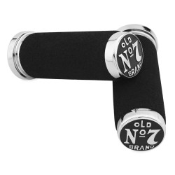 PartzBiz HD TR077217 - Jack Daniels OLD #7 Chrome Foam Hand Grips สำหรับ Harley Cable Throttle Models | 106-244