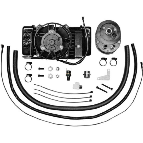 PartzBiz HD: 4414341-Jagg Black Horizonal Low Mount 10 Row Fan Assisted Oil Cooler Kit Harley 09-13 | 751-FP2400