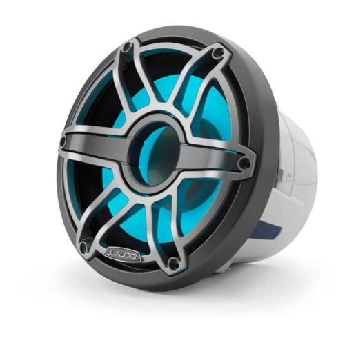 PartzBiz HD: 4414170-ไดร์เวอร์ซับวูฟเฟอร์มารีน JL Audio ขนาด 8 นิ้ว พร้อมกระจังหน้าแบบสปอร์ต LED สีเทาเมทัลลิกแบบทรานสเฟลกทีฟ