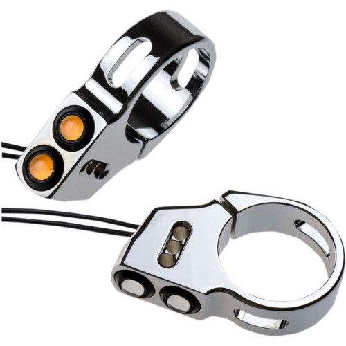 PartzBiz HD: 4413986-Joker Machine Chrome 41 มม. LED ด้านหน้า Rat Eye Amber Turn สัญญาณ Harley | 05-200-2C