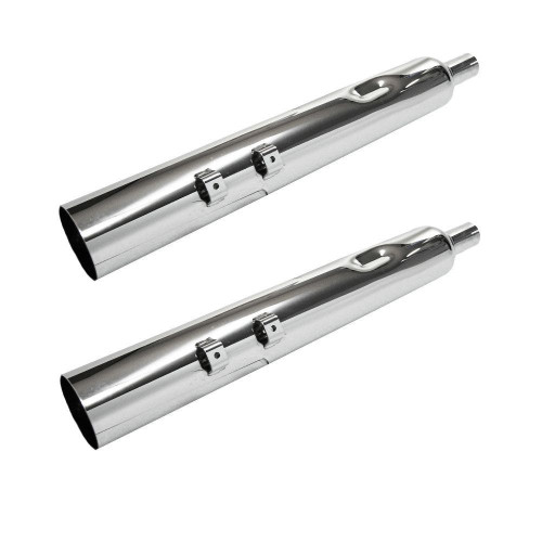 PartzBiz HD: 4413919-Jones Exhaust Chrome 4" Full Boar Slip-On Mufflers 1.75" Baffle H-D FLH/T 95-16 PartzBiz HD: 4413919-Jones Exhaust Chrome 4" Full Boar Slip-On Mufflers 1.75" Baffle H-D FLH/T 95-16