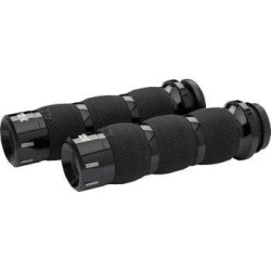 PartzBiz HD DS06303081 - Khrome Werks Avon Air Cushion Klassic Black Hand Grips สำหรับ Harley Cable Throttle | 500290