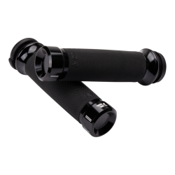 PartzBiz HD DS06303075 - Khrome Werks Avon Contour Klassic Black Hand Grips สำหรับ Harley Fly By Wire Throttle | 500180