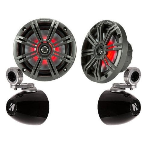 PartzBiz HD: 4413682-Kicker 45KM44 ลำโพงโคแอกเซียลขนาด 4” 4 โอห์ม 50W พร้อมแคลมป์ลำโพงแบบกลมบนกล่องหุ้มแฮนด์ Harley Davidson แฮนด์บาร์แบบท่อติดลำโพงแบบบาร์ วิทยุ เครื่องเสียงสเตอริโอ อัพเกรดระบบเสียง 4 นิ้วรถจักรยานยนต์ utv เรือ atv กันน้ำกลางแจ้ง