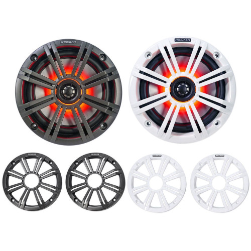 PartzBiz HD: 4413694-Kicker 45KM654L ลำโพงมารีนขนาด 6.5” พร้อมไฟ LED โคแอกเซียลกันน้ำ 4 โอห์ม 65W ลำโพงระบบเสียงเสียงวิทยุสเตอริโออัพเกรดฮาร์เลย์เดวิดสันรถจักรยานยนต์ bagger touring atv แฮนด์ 4 ล้อ