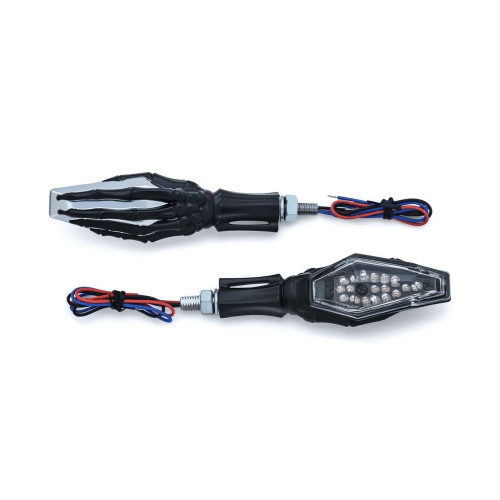 PartzBiz HD: 4412696-สัญญาณไฟเลี้ยวมือ Kuryakyn Black Chr Skeleton Hand สำหรับ Harley / คู่เมตริก | 2529