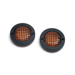 PartzBiz HD KA6546 - Kuryakyn Black Mesh Bullet Turn Signal Bezels เลนส์สีเหลืองอำพันสำหรับ Harley | 6546 PartzBiz HD KA6546 - Kuryakyn Black Mesh Bullet Turn Signal Bezels เลนส์สีเหลืองอำพันสำหรับ Harley | 6546