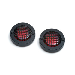 PartzBiz HD KA6547 - Kuryakyn Black Mesh Bullet Turn Signal Bezels เลนส์สีแดงสำหรับ Harley | 6547 PartzBiz HD KA6547 - Kuryakyn Black Mesh Bullet Turn Signal Bezels เลนส์สีแดงสำหรับ Harley | 6547
