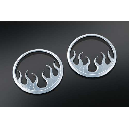 PartzBiz HD: 4412529-Kuryakyn Chrome Flame Front Fairing Speaker Grills for Harley FLH/T 14-15 | 7374 PartzBiz HD: 4412529-Kuryakyn Chrome Flame Front Fairing Speaker Grills for Harley FLH/T 14-15 | 7374