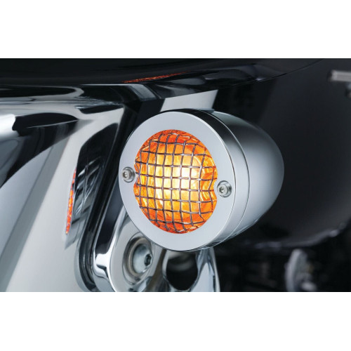 PartzBiz HD: 4412496-Kuryakyn Chrome Mesh Bullet Turn Signal Bezels เลนส์สีเหลืองอำพันสำหรับ Harley | 6516 PartzBiz HD: 4412496-Kuryakyn Chrome Mesh Bullet Turn Signal Bezels เลนส์สีเหลืองอำพันสำหรับ Harley | 6516