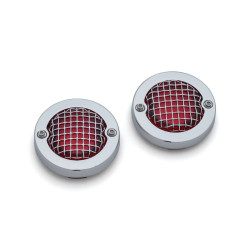 PartzBiz HD KA6517 - Kuryakyn Chrome Mesh Bullet Turn Signal Bezels เลนส์สีแดงสำหรับ Harley | 6517