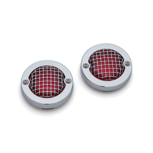 PartzBiz HD: 4412497-Kuryakyn Chrome Mesh Bullet Turn Signal Bezels เลนส์สีแดงสำหรับ Harley | 6517 PartzBiz HD: 4412497-Kuryakyn Chrome Mesh Bullet Turn Signal Bezels เลนส์สีแดงสำหรับ Harley | 6517