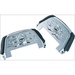 PartzBiz HD KA4563 - แผ่นปูพื้นผู้โดยสาร Kuryakyn Chrome Flamed สำหรับ Harley FLH/T FL Softail FXD 4563