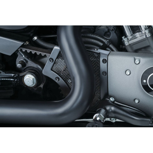 PartzBiz HD: 4411890-Kuryakyn Satin Black Mesh Front Pulley Cover สำหรับ Harley Sportster XL 04-17 | 6555