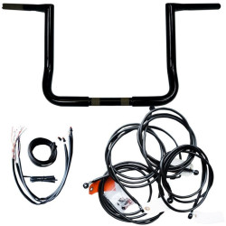 PartzBiz HD DS06013447 - LA Choppers Black 12" Twin Peaks Ape Hanger Handlebar Package w/ Cables FLHX 16 | LA-7361KT2-12B