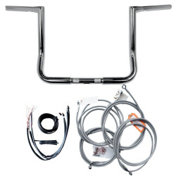 PartzBiz HD DS06013446 - LA Choppers Chrome 12" Twin Peaks Ape Hanger Handlebar Package w/ Cables FLHX 16 | LA-7361KT2-12