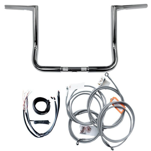 PartzBiz HD: 4411603-LA Choppers Chrome 12" Twin Peaks Ape Hanger Handlebar Package w/ Cables FLHX 16 | LA-7361KT2-12