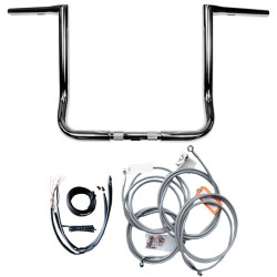 PartzBiz HD DS06013448 - LA Choppers Chrome 14" Twin Peaks Ape Hanger Handlebar Package w/Cables 14-15 FL | LA-7361KT1-14