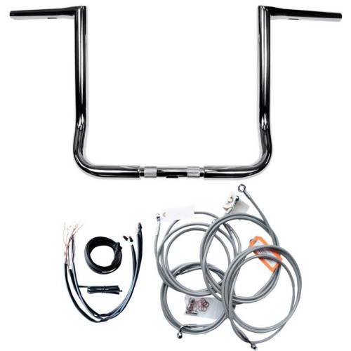 PartzBiz HD: 4411608-LA Choppers Chrome 14" Twin Peaks Ape Hanger Handlebar Package w/Cables 14-15 FL | LA-7361KT1-14