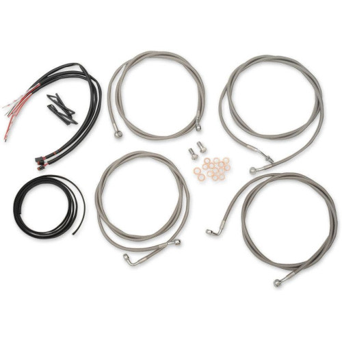 PartzBiz HD: 4411223-LA Choppers ชุดสายเคเบิลขยาย Mini Ape แบบถักสแตนเลส ABS FLHT/X 17 | LA-8054KT2-08